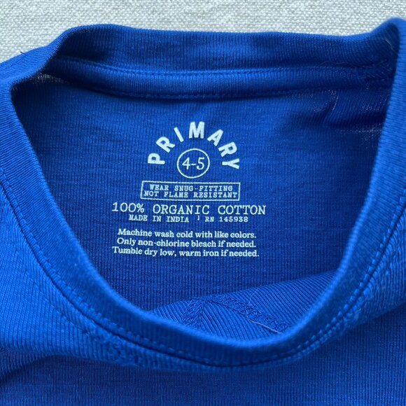 Primary Organic Long-Sleeve PJ Top & Pants, "Cobalt" Blue, Size 4-5, GUC - Picture 4 of 13